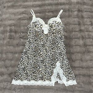 Victoria's Secret Leopard Print Chemise with White Lace - NWOT